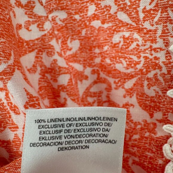 Jones New York Sport Orange & White Printed 3/4 Slv Linen Tunic Top Medium - Picture 8 of 8